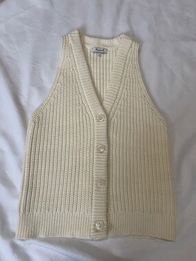 Madewell Cream Cable-Rib Button Front Knit Vest